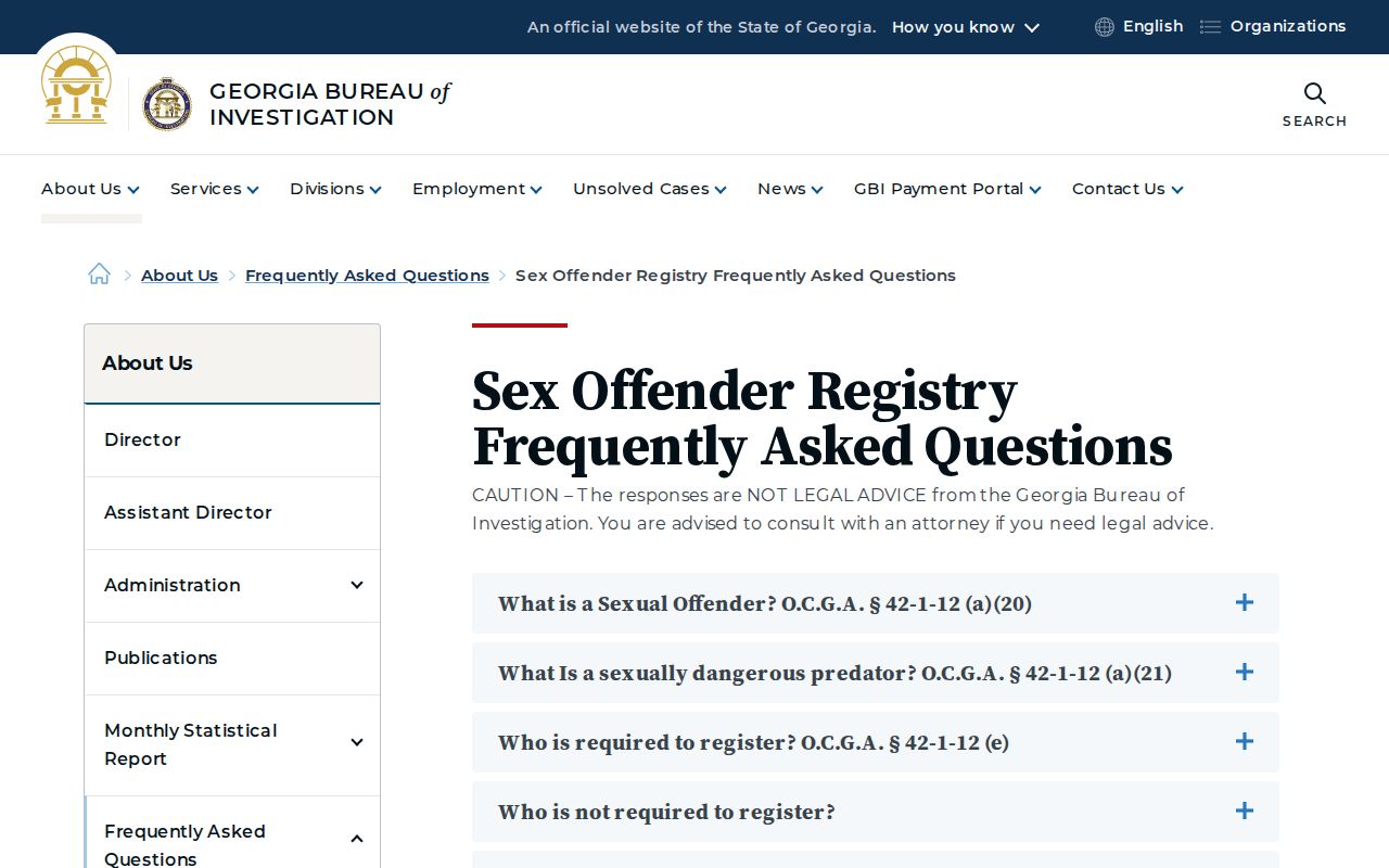 GBI sex offender registry registration and coverage FAQ